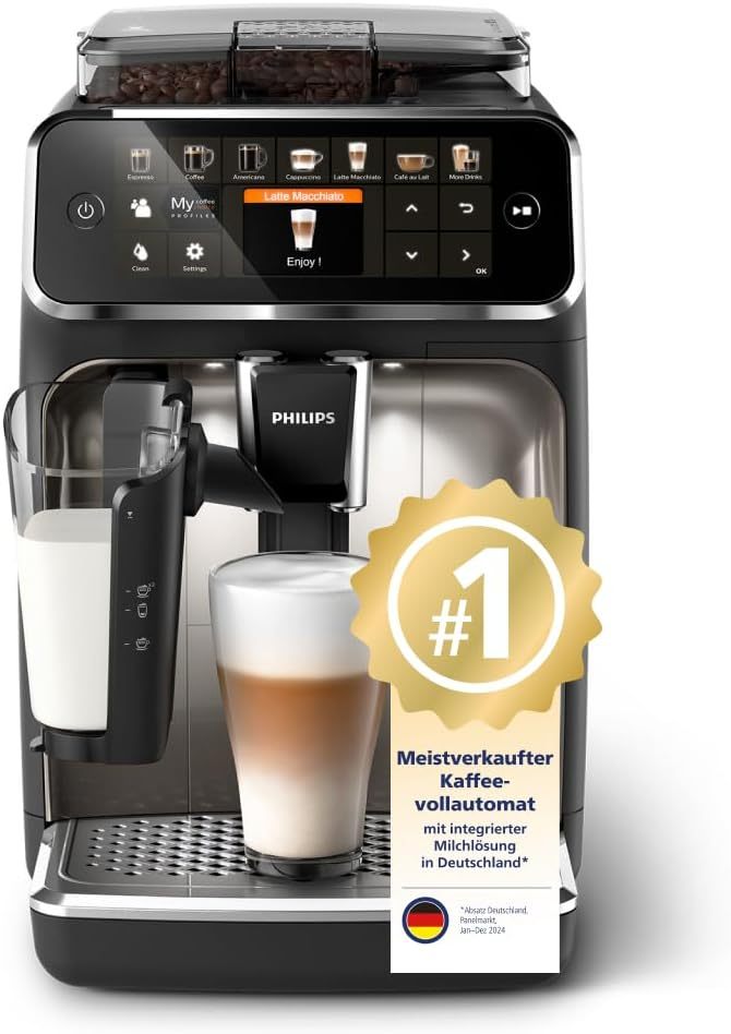 Philips Serie 5400 Kaffeevollautomat - Genießen Sie 12 Getränke, schnell reinigendes LatteGo, intuitives TFT-Display, anpassbare Kaffeeeinstellungen, erstklassiges Küchendesign (EP5441/50)